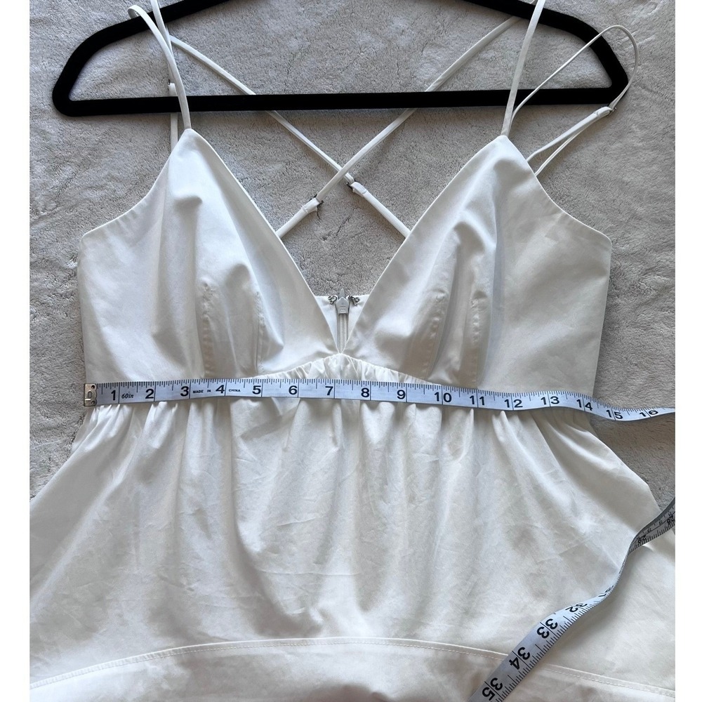 Cinq a Sept Effie White Bubble Hem Midi Dress Cotton V-Neck Cross Back Size 6 - Picture 6 of 11